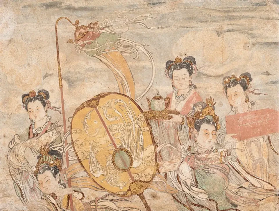 Element de fresque en stuc polychrome - CHINE - Dynastie Ming (1368-1644)