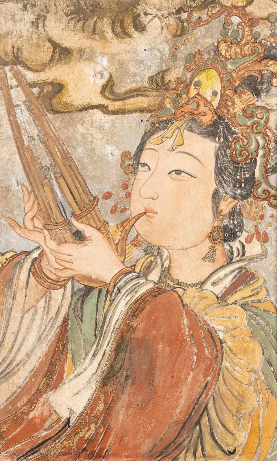 Element de fresque en stuc polychrome - CHINE - Dynastie Ming (1368-1644)