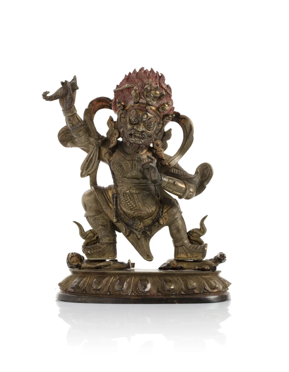 Antique gilded bronze statue of a Mahakala - TIBET - 17th century