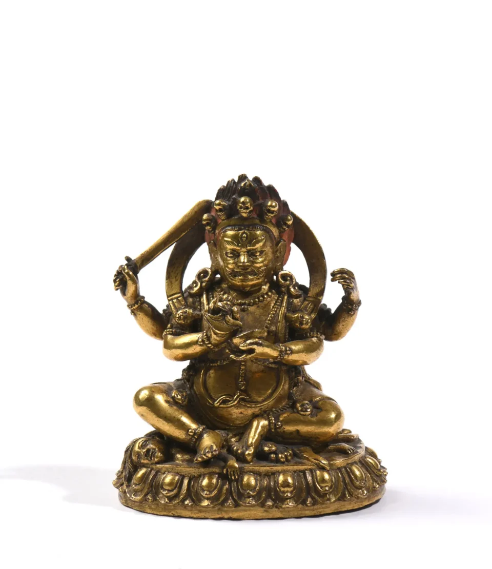 Figure en bronze doré représentant Manjushri, - CHINE - XVIIIe siècle