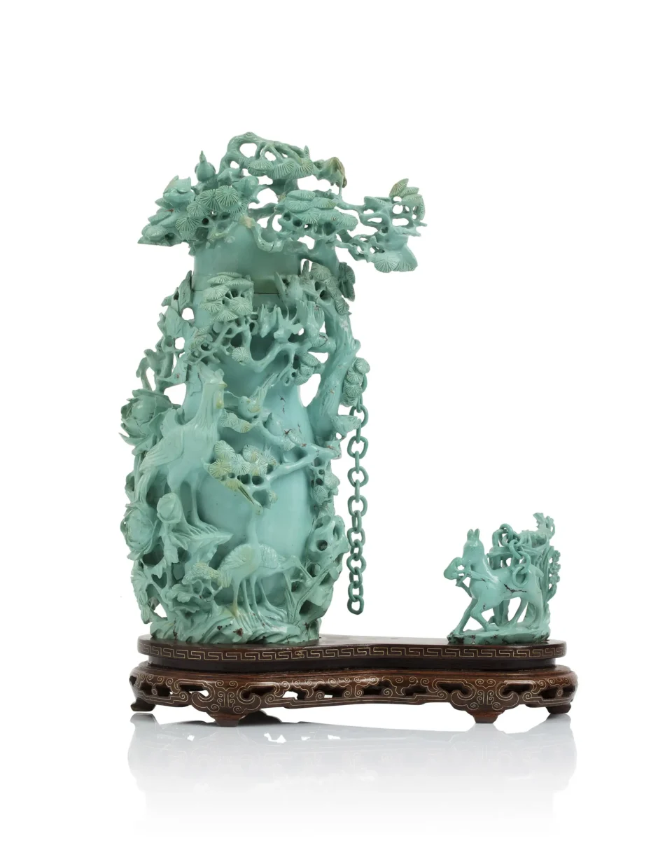 Groupe en pierre de synthèse imitant la turquoise composé d’un vase balustre couvert - CHINE - XXe siècle