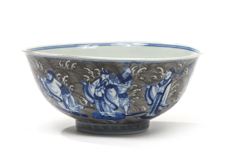 Bol en porcelaine, à décor en bleu sous couverte et grisaille de shoulao - CHINE - XIXe siècle