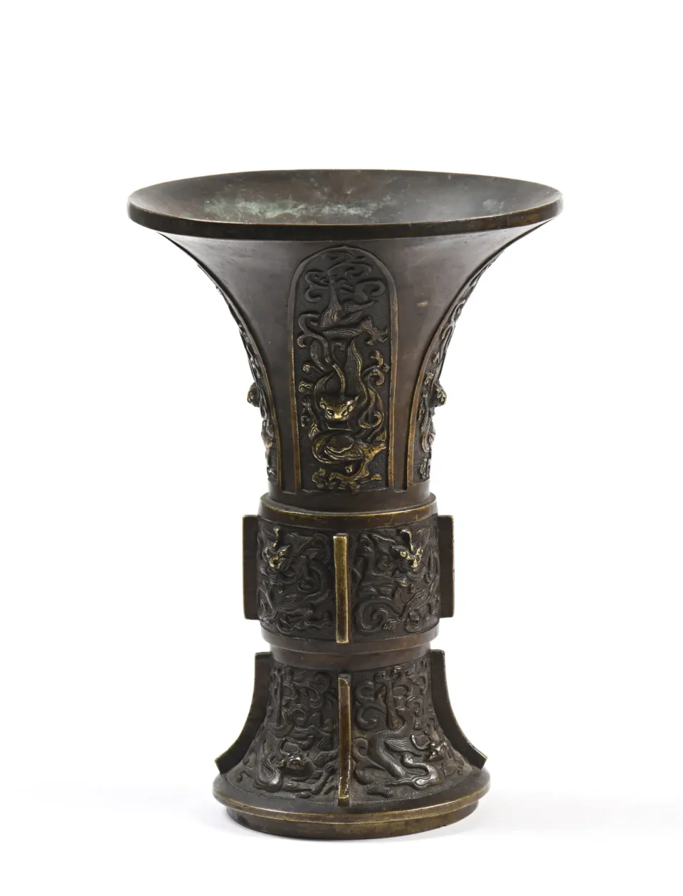 Bronze Gu vase decorated with dragons - CHINA - 17th century