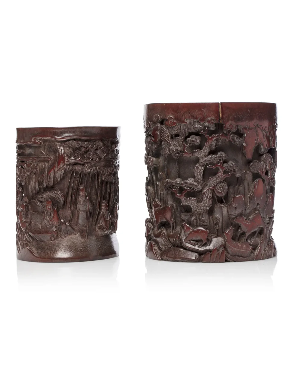 Deux pots à pinceaux en bambou sculpté, - CHINE - Dynastie Qing (1644-1912)