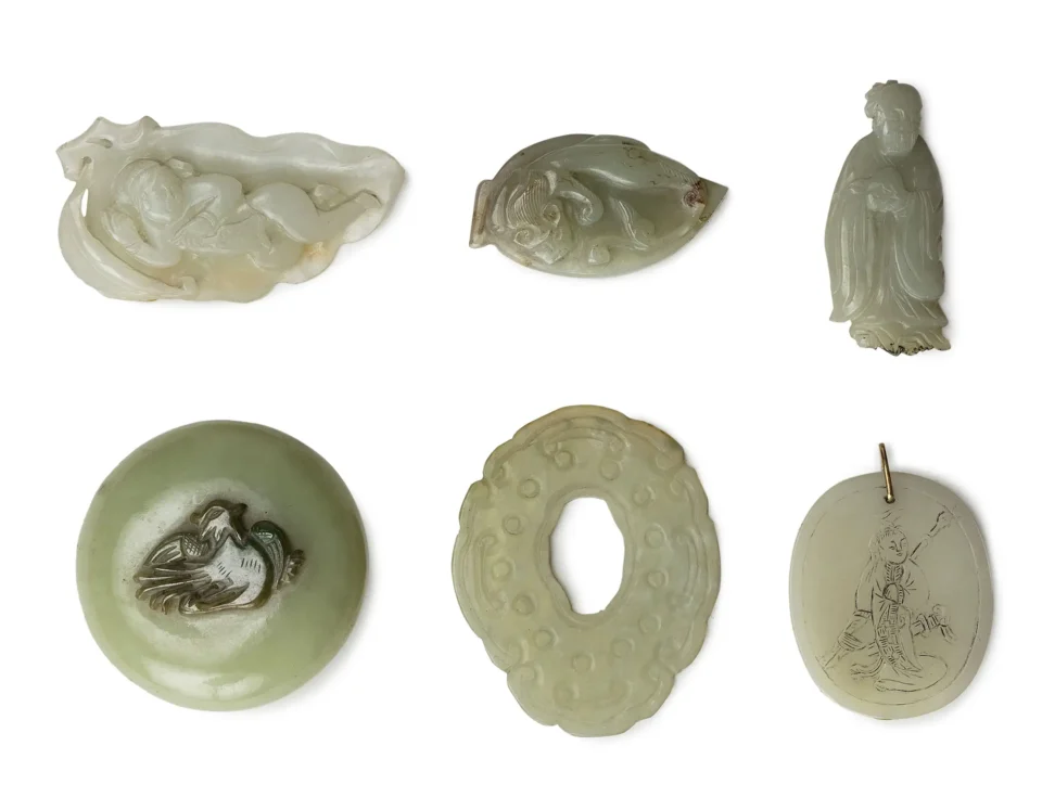 Set of six jade elements including : - CHINA - XIX-XXth century