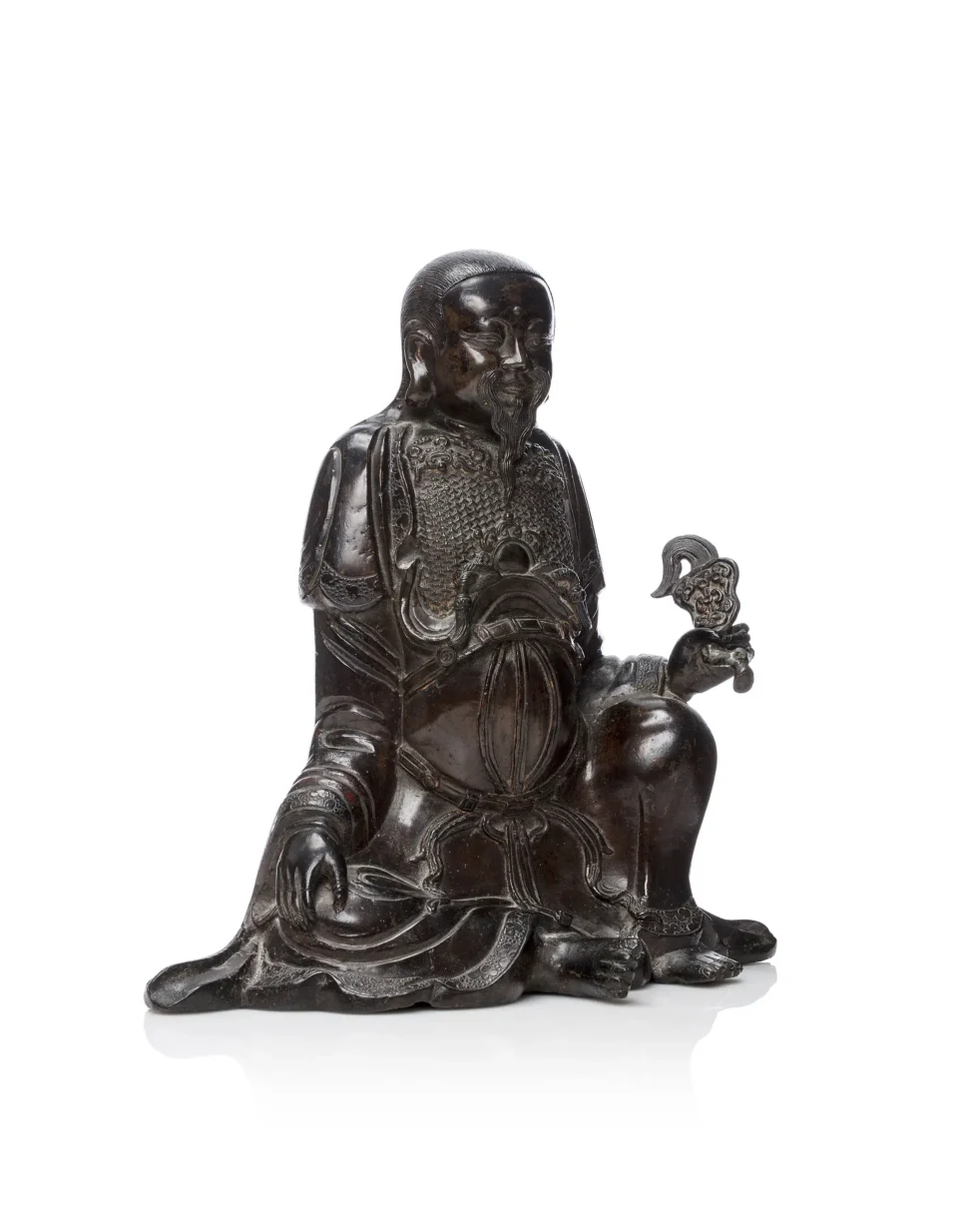 Statue de Guandi en bronze à patine brune, - CHINE - Dynastie Ming (1368-1644)