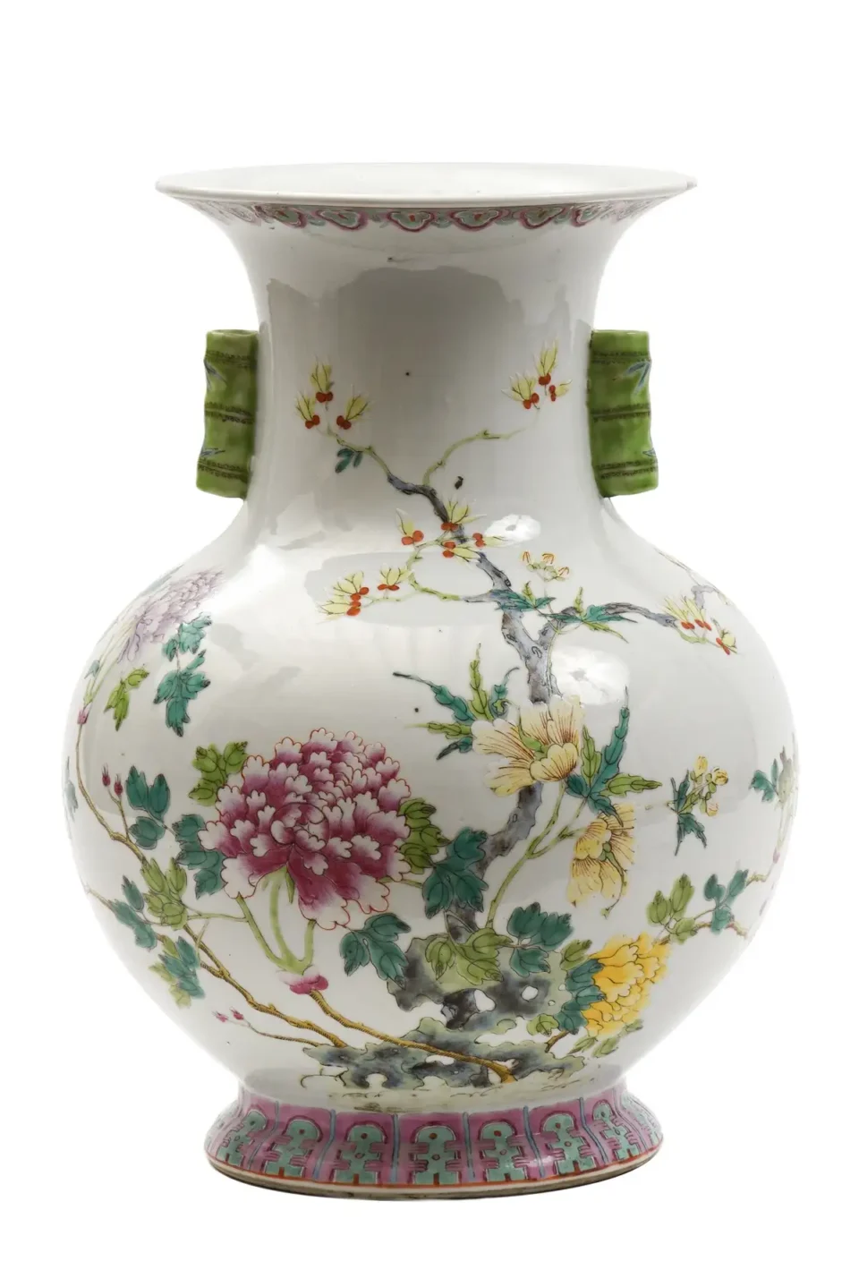 Vase balustre en porcelaine et émaux de la famille rose, - CHINE - XXe siècle