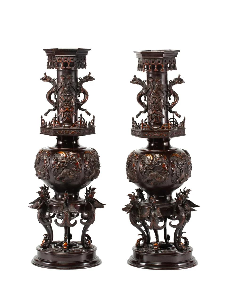 Paire de vases en bronze - JAPON - Période Meiji (XIX-XXe siècle)