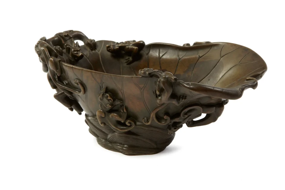 Bronze libation cup imitating rhinoceros horn. - CHINA - 18th century