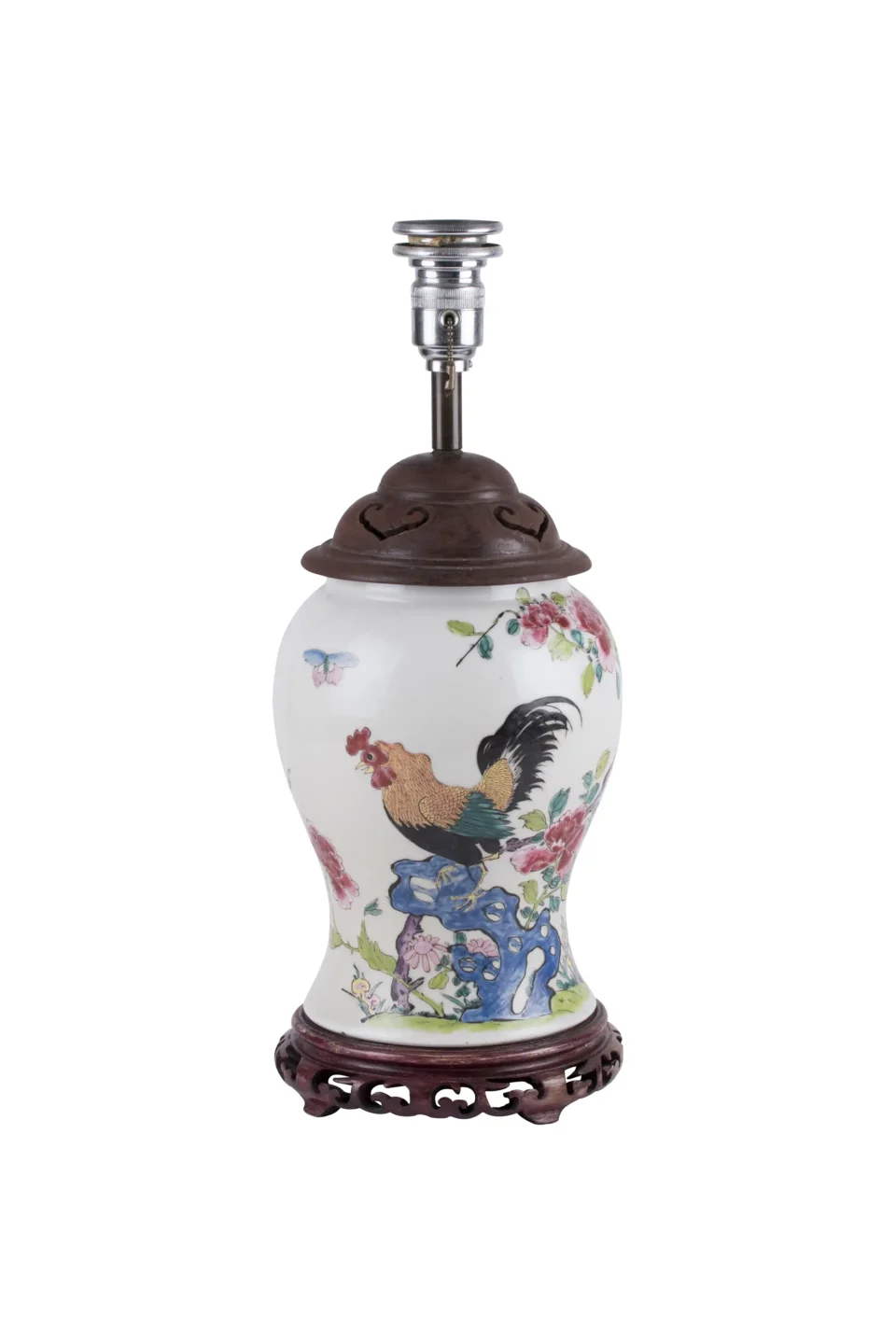 Potiche en porcelaine à décor émaillé de pivoines et de coqs - CHINE - XXe siècle