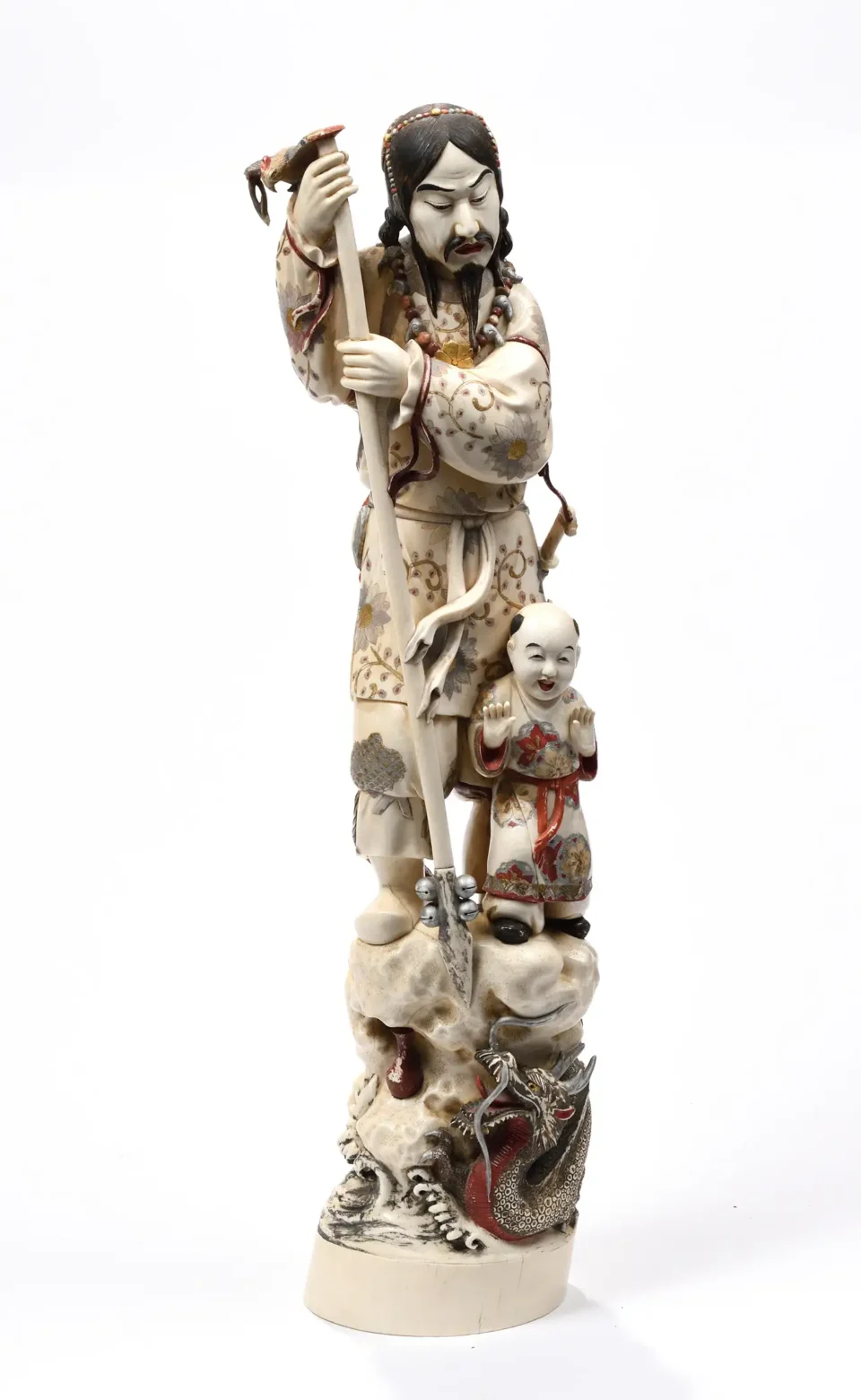 Grand okimono en ivoire* sculpté polychrome - JAPON - XIXe siècle