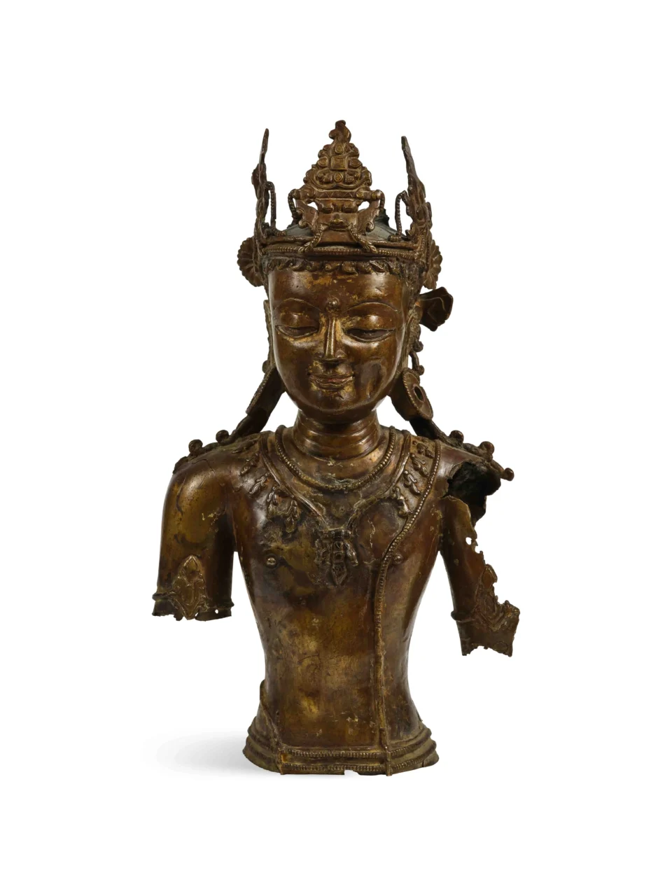 Important buste de Bodhisattva en bronze - TIBET - XIII-XIVe siècle