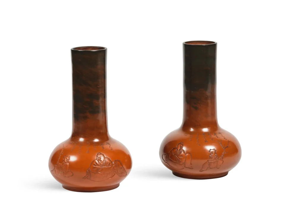 Pair of terracotta vases with incised decoration - CHINA - 20th century