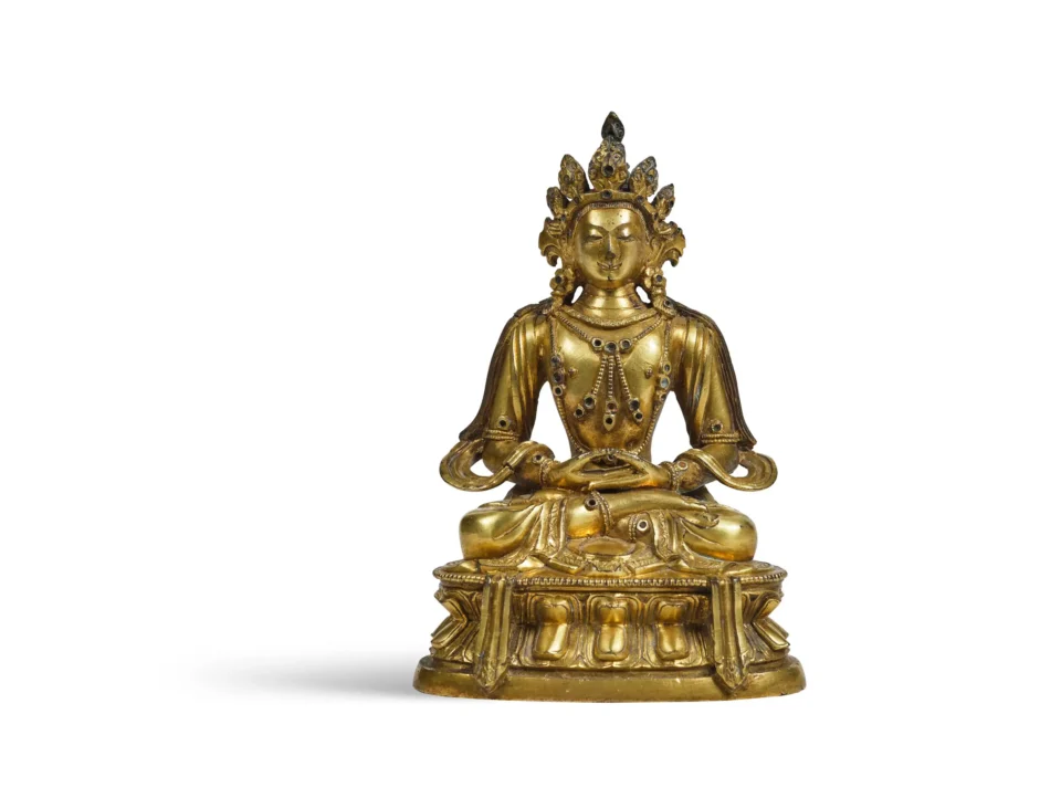 Statuette d’amitayus en bronze doré - CHINE - XVIIIe siècle