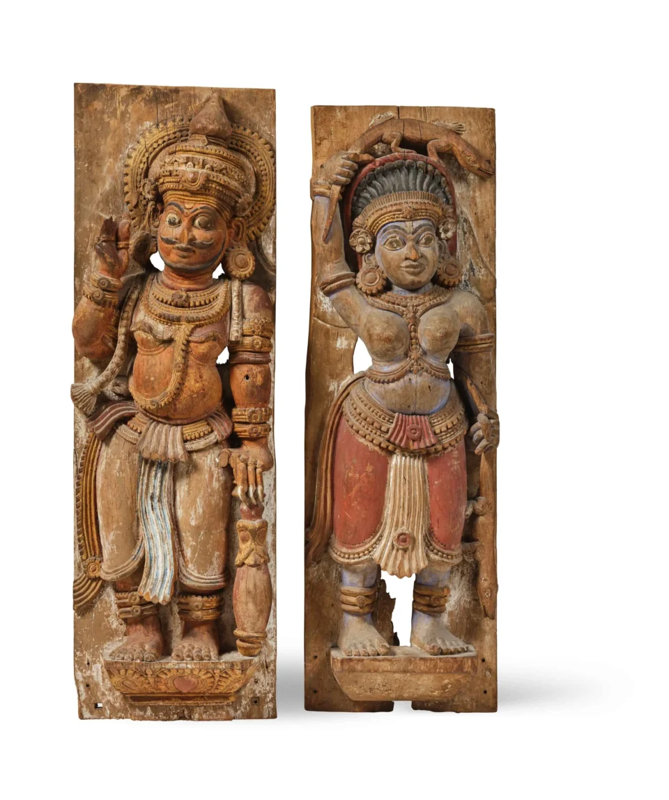 Deux panneaux en bois sculpté - INDE - XIXe siècle