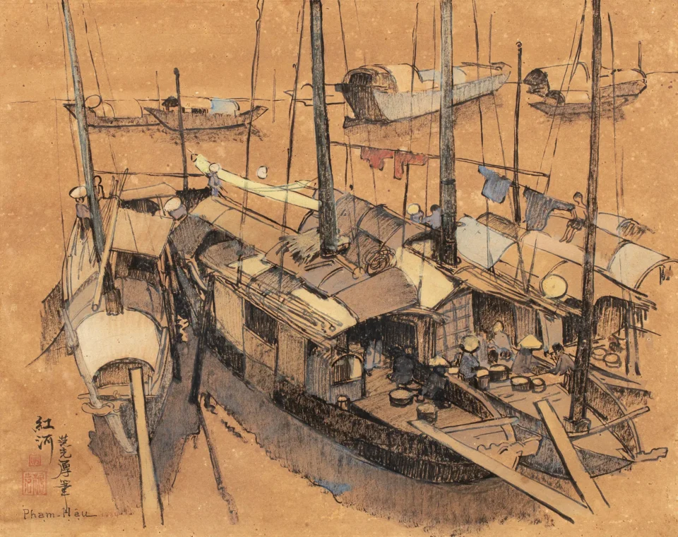 Sampans sur le fleuve Rouge, 1934 - VIETNAM - XXe siècle