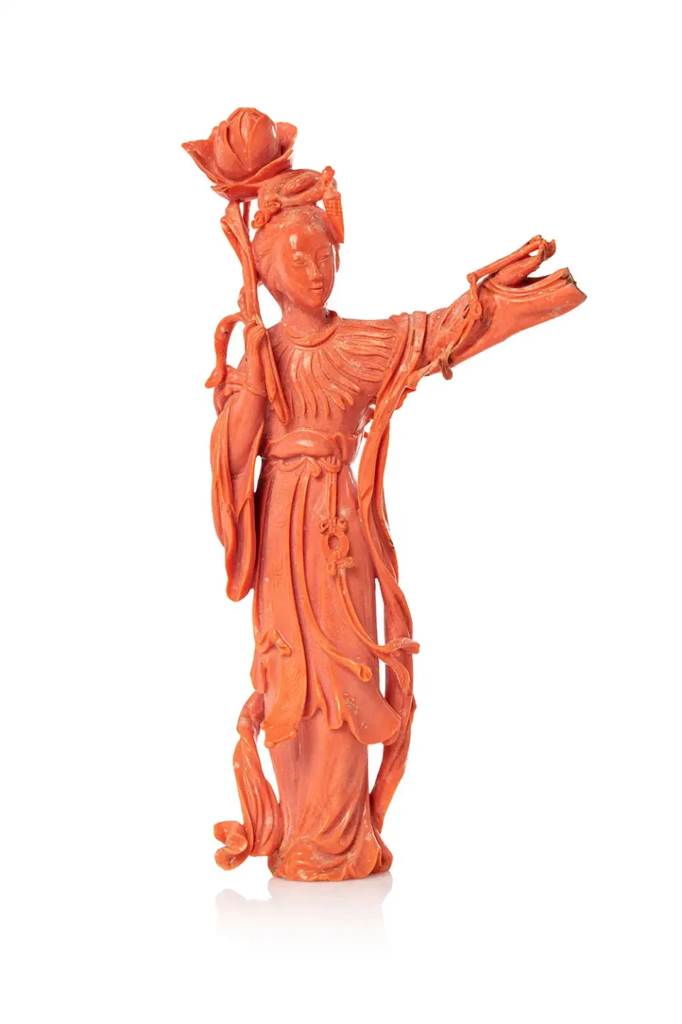 Branche en corail* orange sculpté - CHINE - XXe siècle