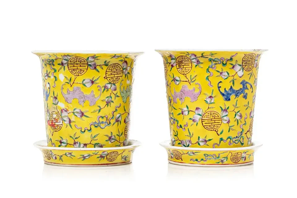 Pair of planters and saucers - CHINA - 19th century