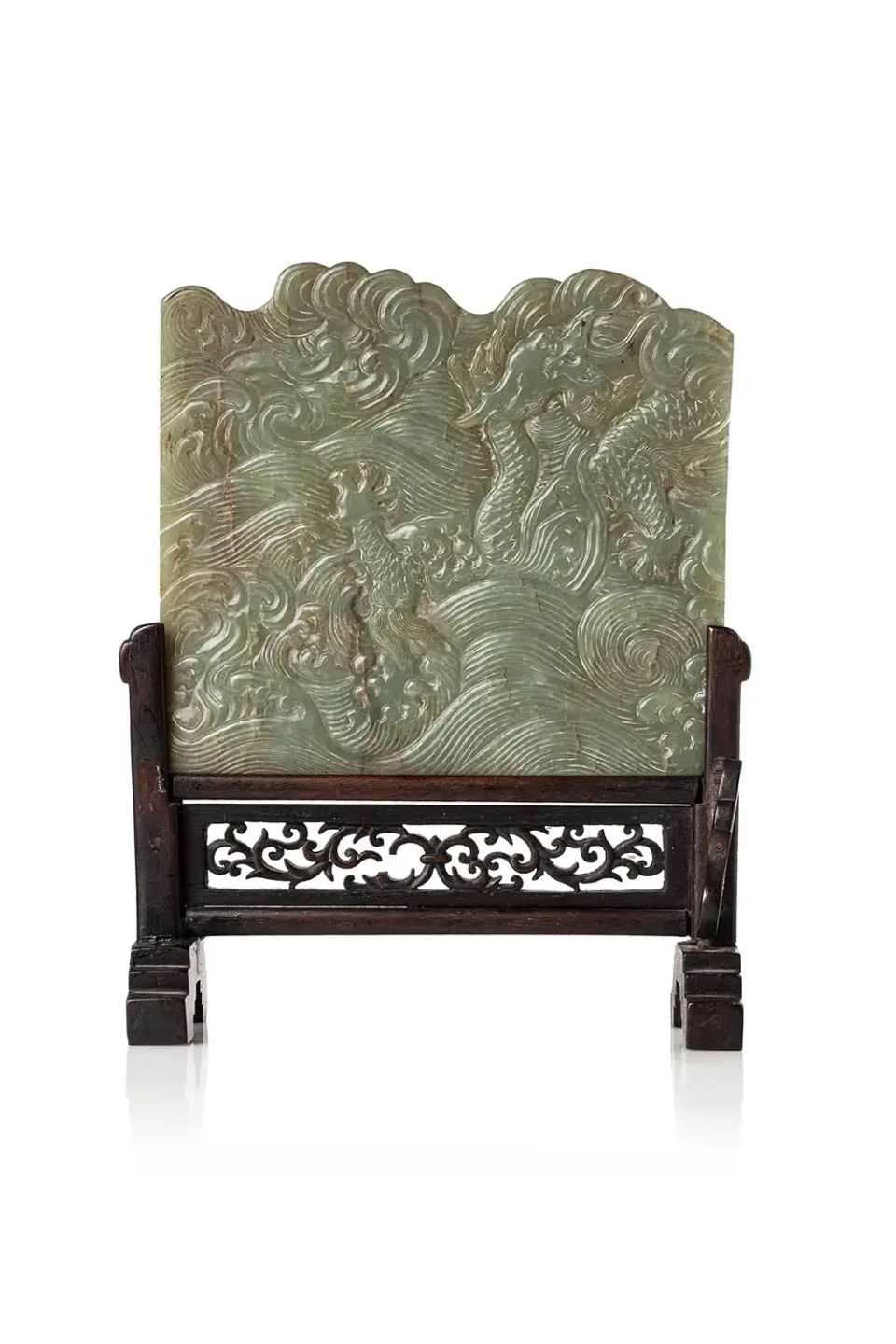 Plaque en jade montée sur un présentoir en bois - CHINE - XIXe siècle