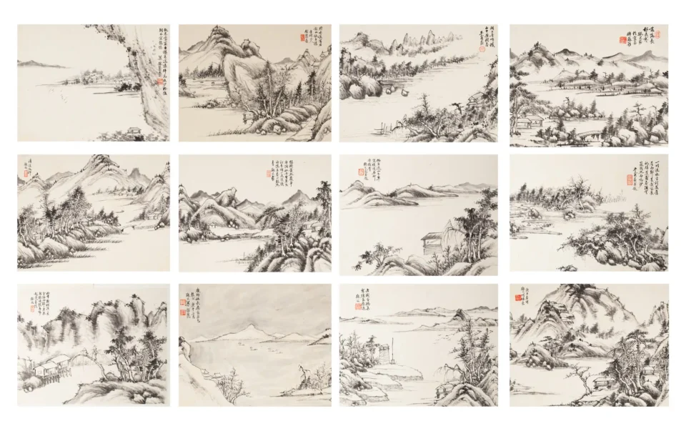 Album de douze feuilles peintes - CHINE - XIXe siècle