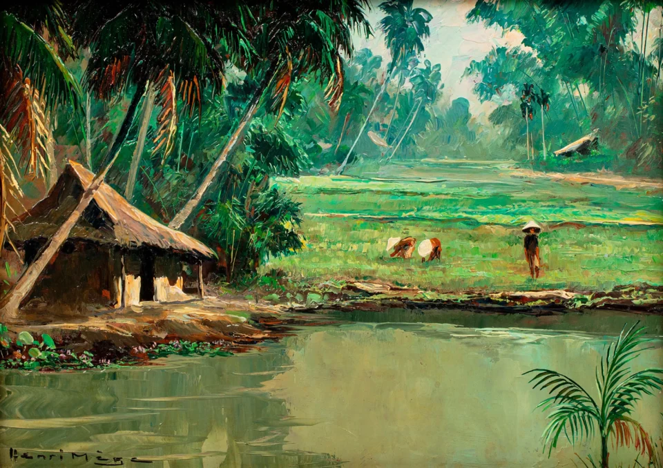 Matin dans les rizières province de Quy Nhơn (Sud Annam), 1956 - VIETNAM - XXe siècle