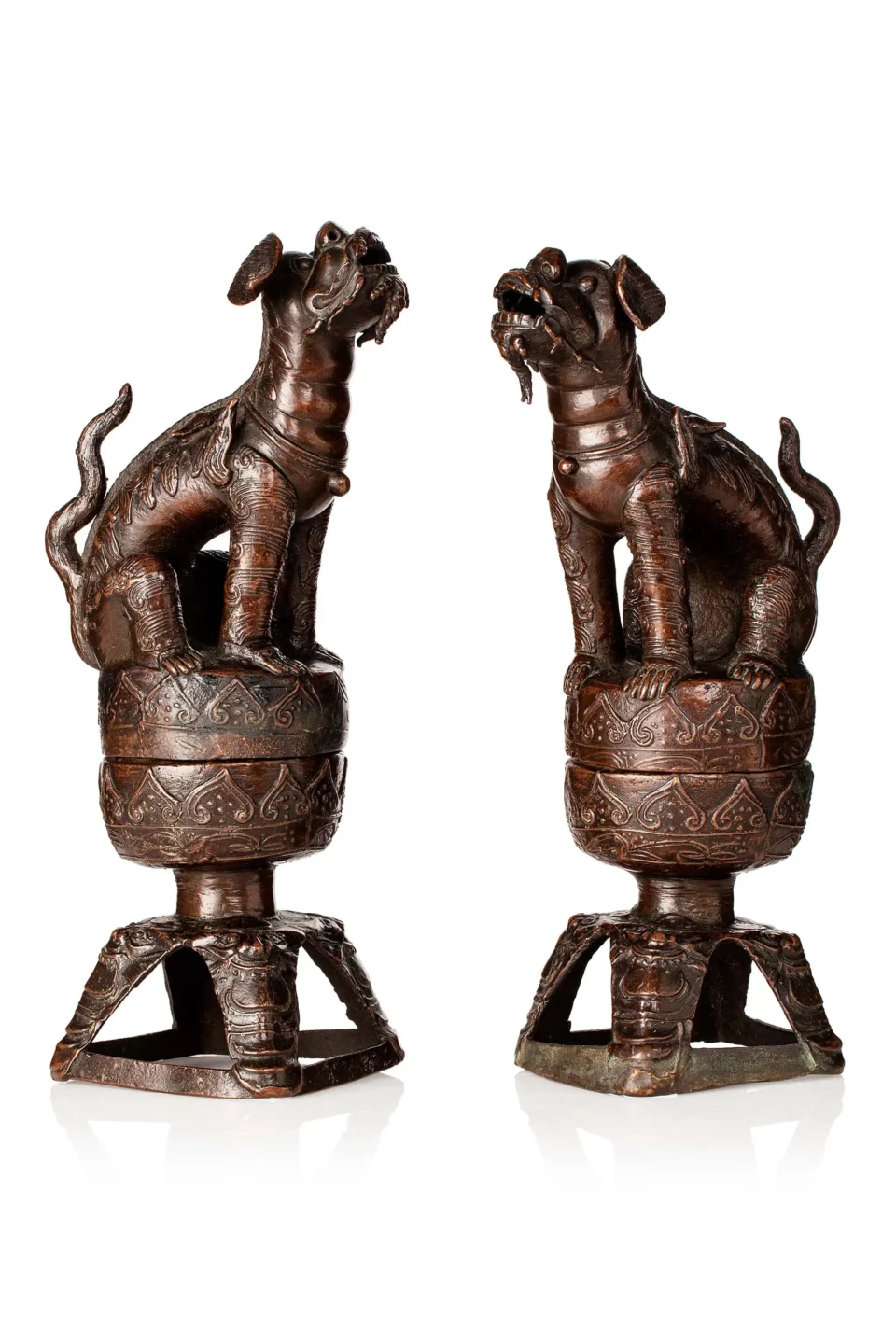 Pair of candle-burners in bronze with brown patina - VIETNAM - 17th century