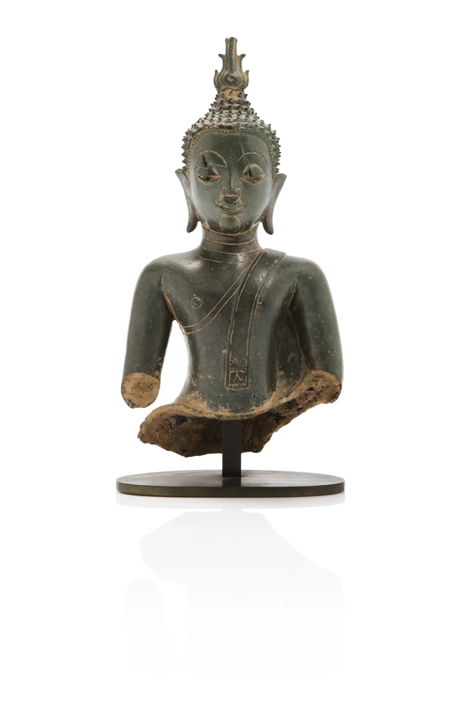 Torse de bouddha en bronze de patine verte - LAOS - XVIe siècle