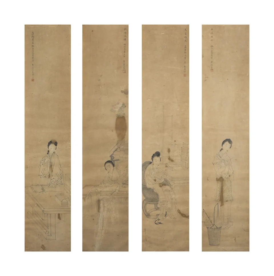 Set of four vertical polychrome paintings on paper - CHINA - Qing Dynasty (1644-1912)