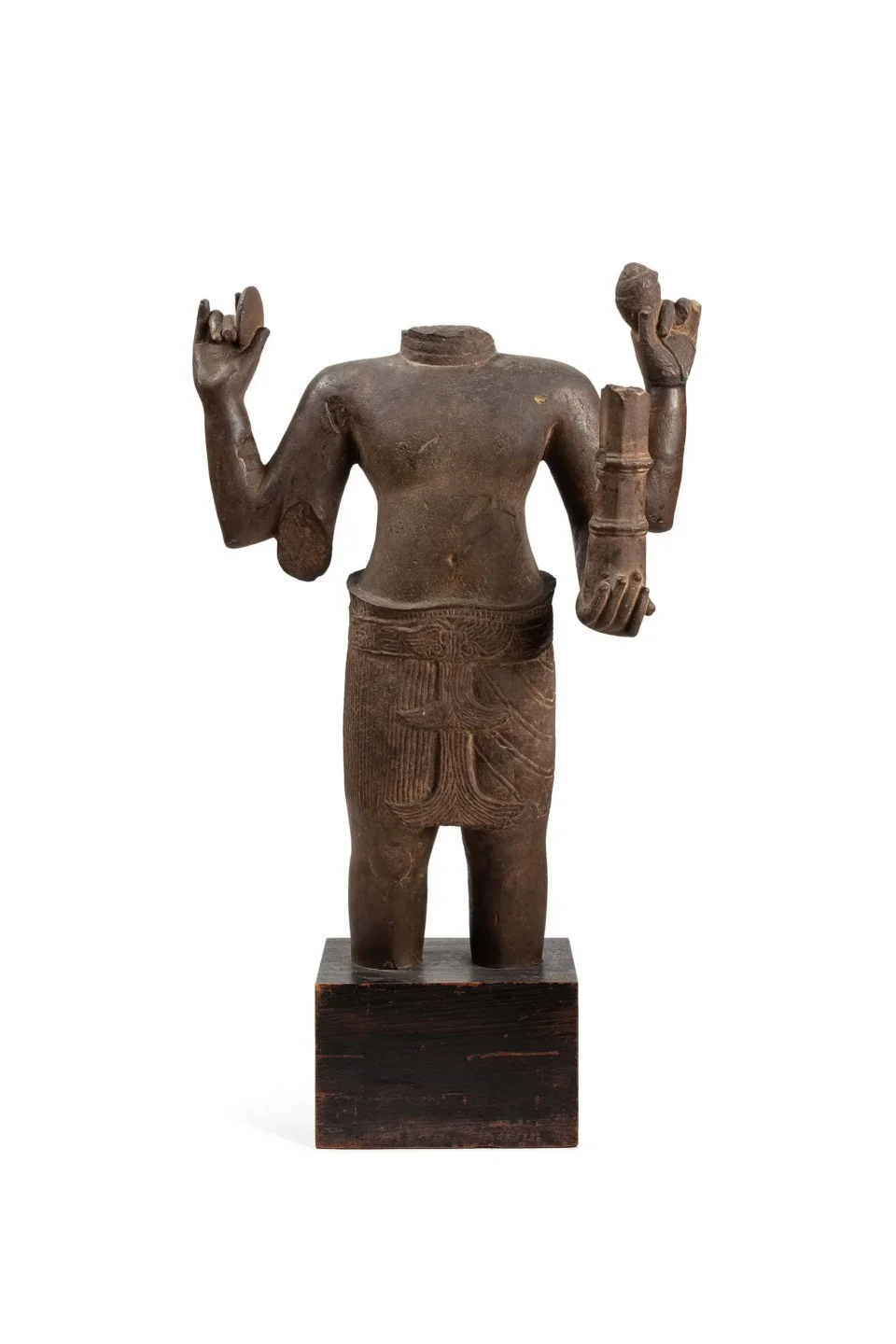 Buste masculin en pierre sculptée - CAMBODGE - XIIIe siècle