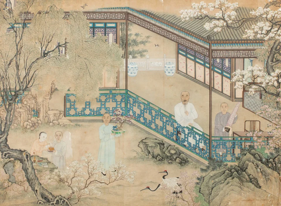 Importante peinture de cour polychrome sur papier - CHINE - XVIIIe siècle