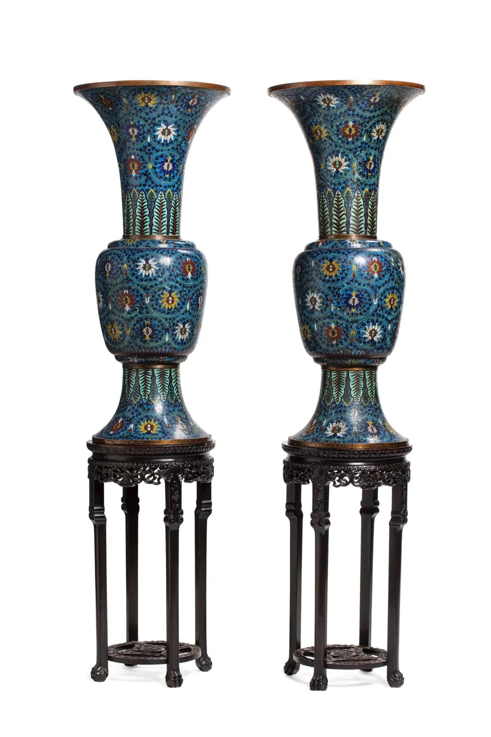 Importante paire de vases huagu en bronze doré et émaux cloisonnés - CHINE - XVIIIe siècle