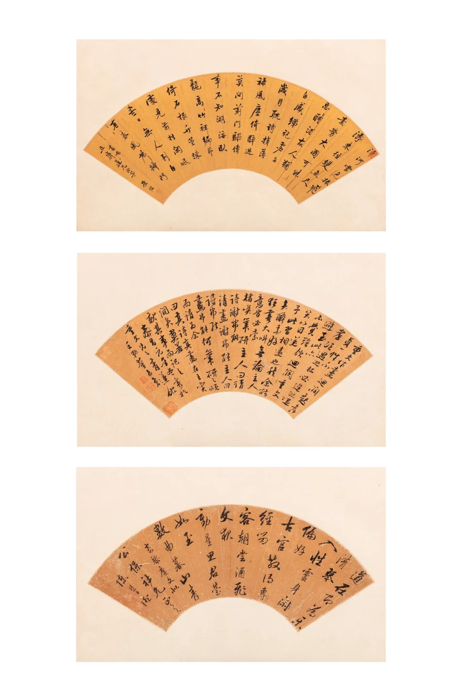 Chen Wen Poa, ensemble de trois éventails sur papier - CHINE - XIXe siècle