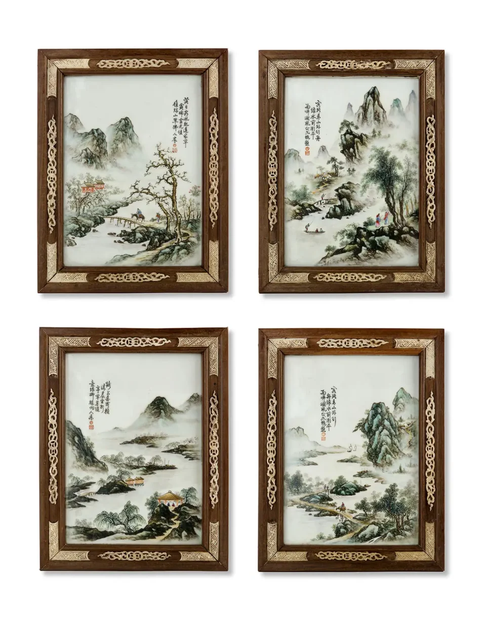 Suite de quatre plaques en porcelaine peinte - CHINE - XXe siècle