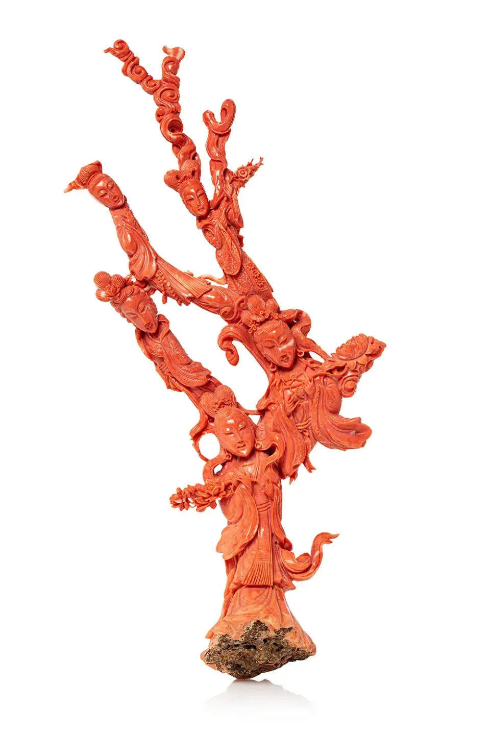 Branche de corail* orange sculpté - CHINE - XXe siècle