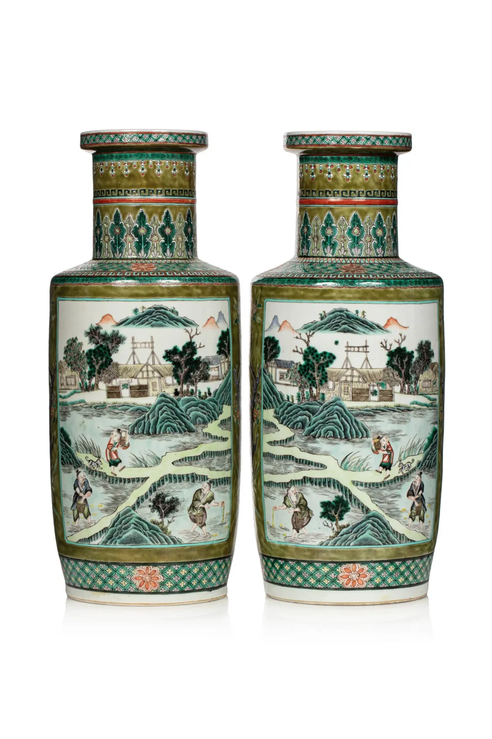 Pair of porcelain scroll vases - CHINA - 19th century