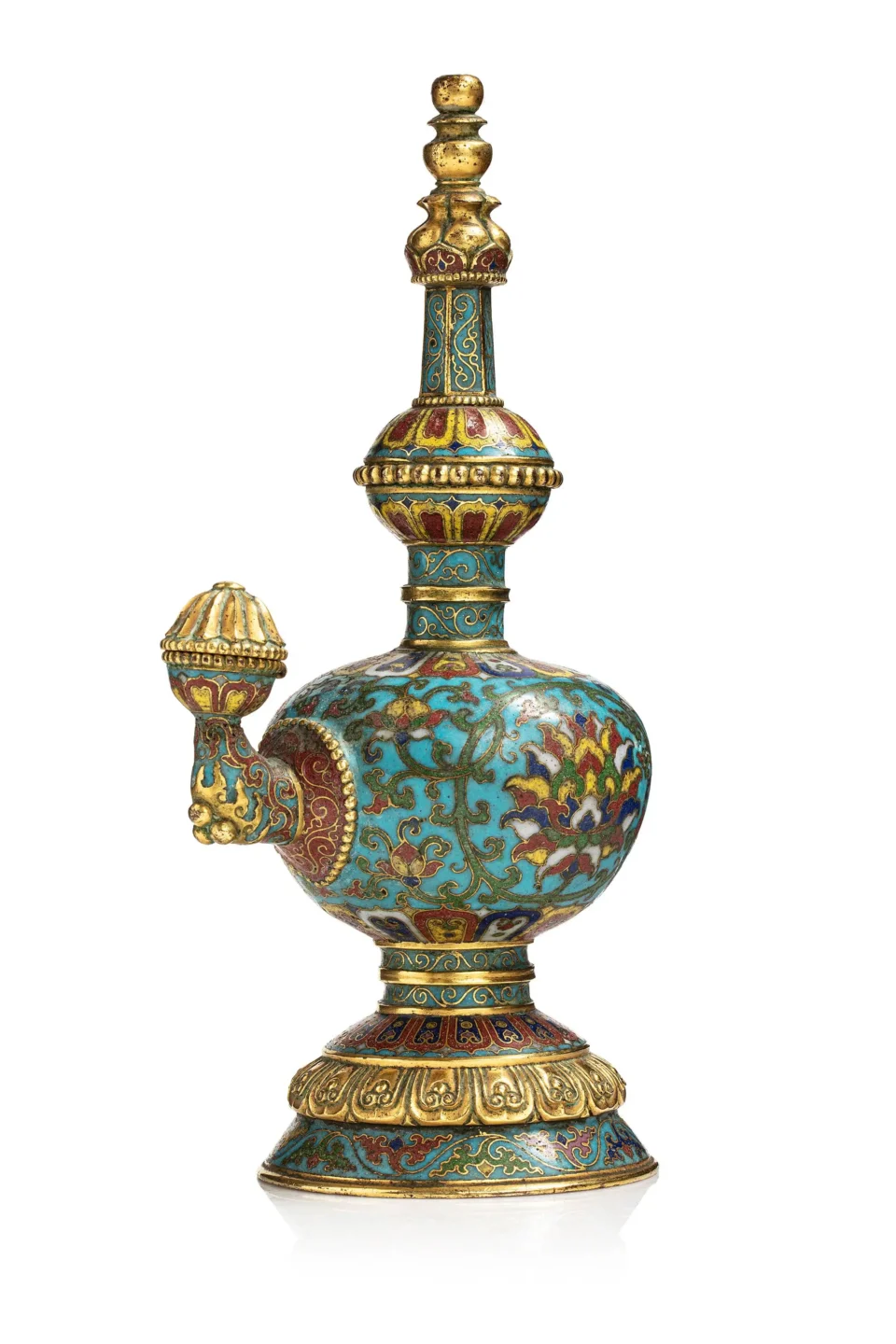 Large ritual container in gilt bronze and cloisonné enamel, Kundika - CHINA - Ming Dynasty (1368-1644)