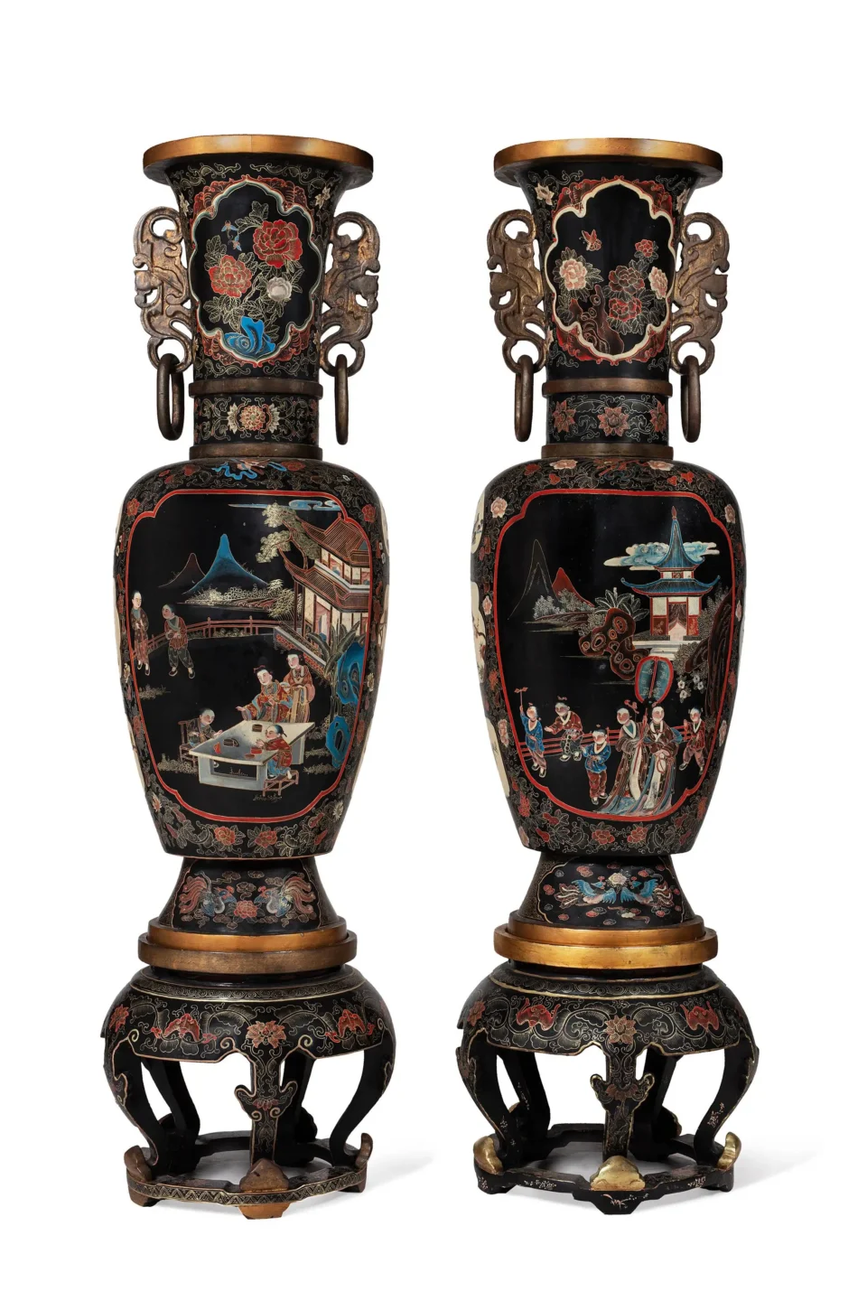 Paire de grands vases en laque - CHINE - XXe siècle