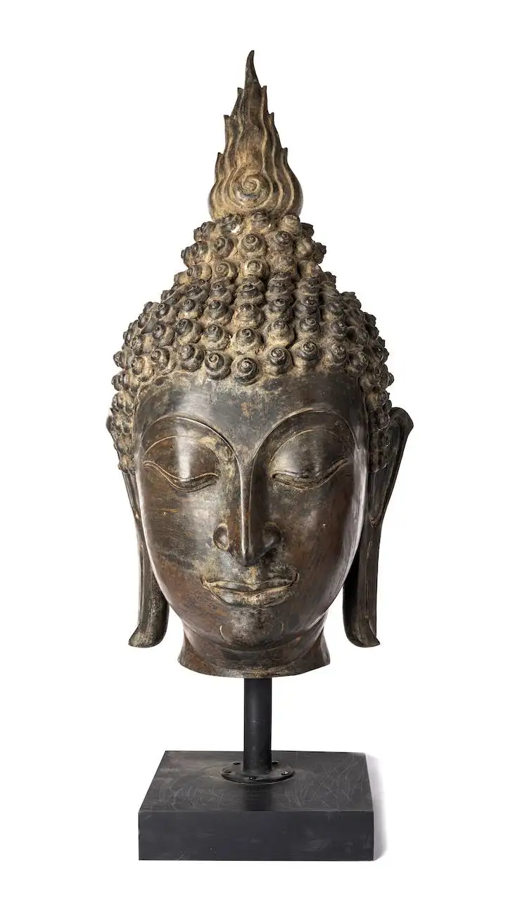 Importante tête de Bouddha en bronze - THAILANDE - XXe siècle