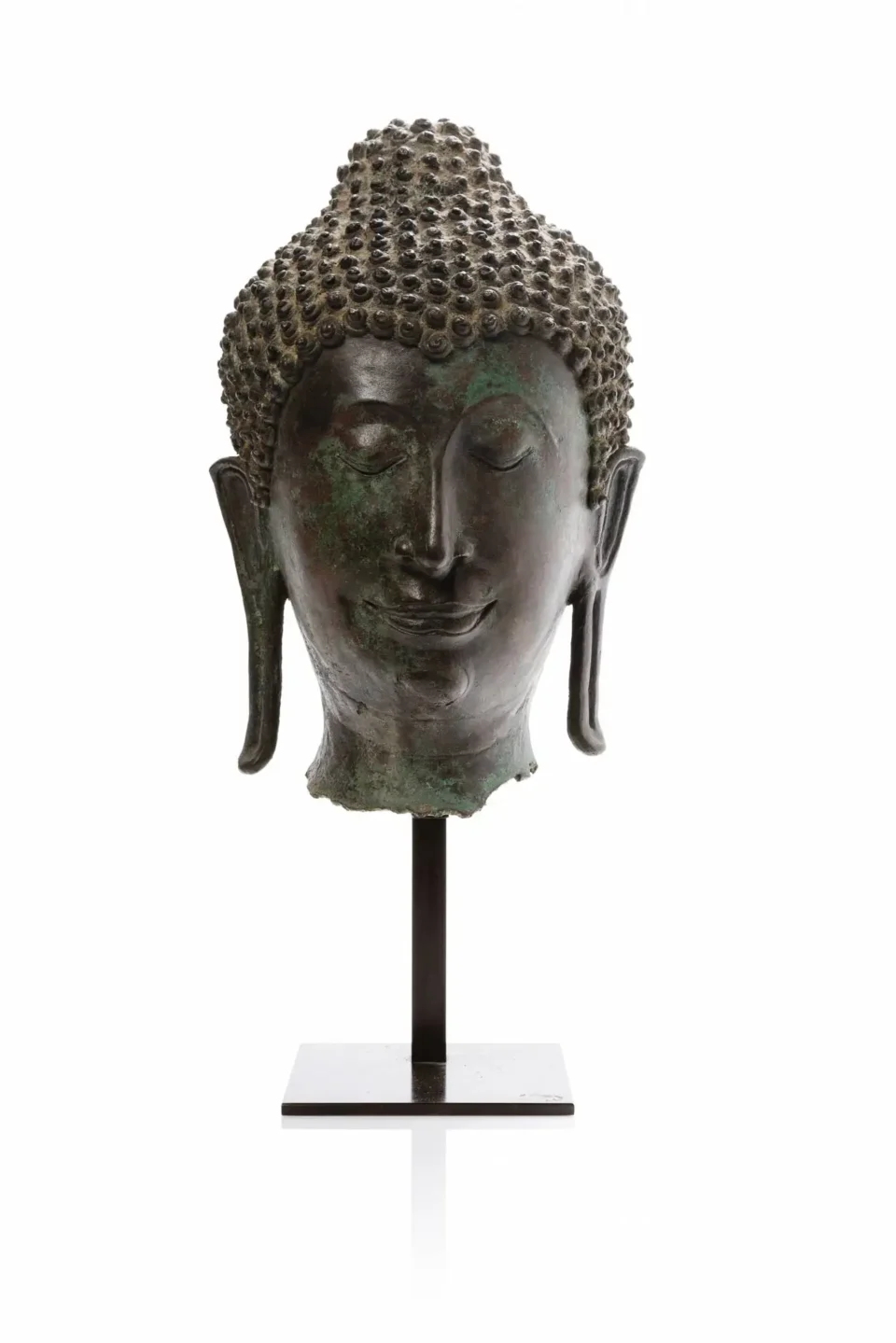 Tête de Bouddha en bronze - SIAM, - XV-XVIe siècle