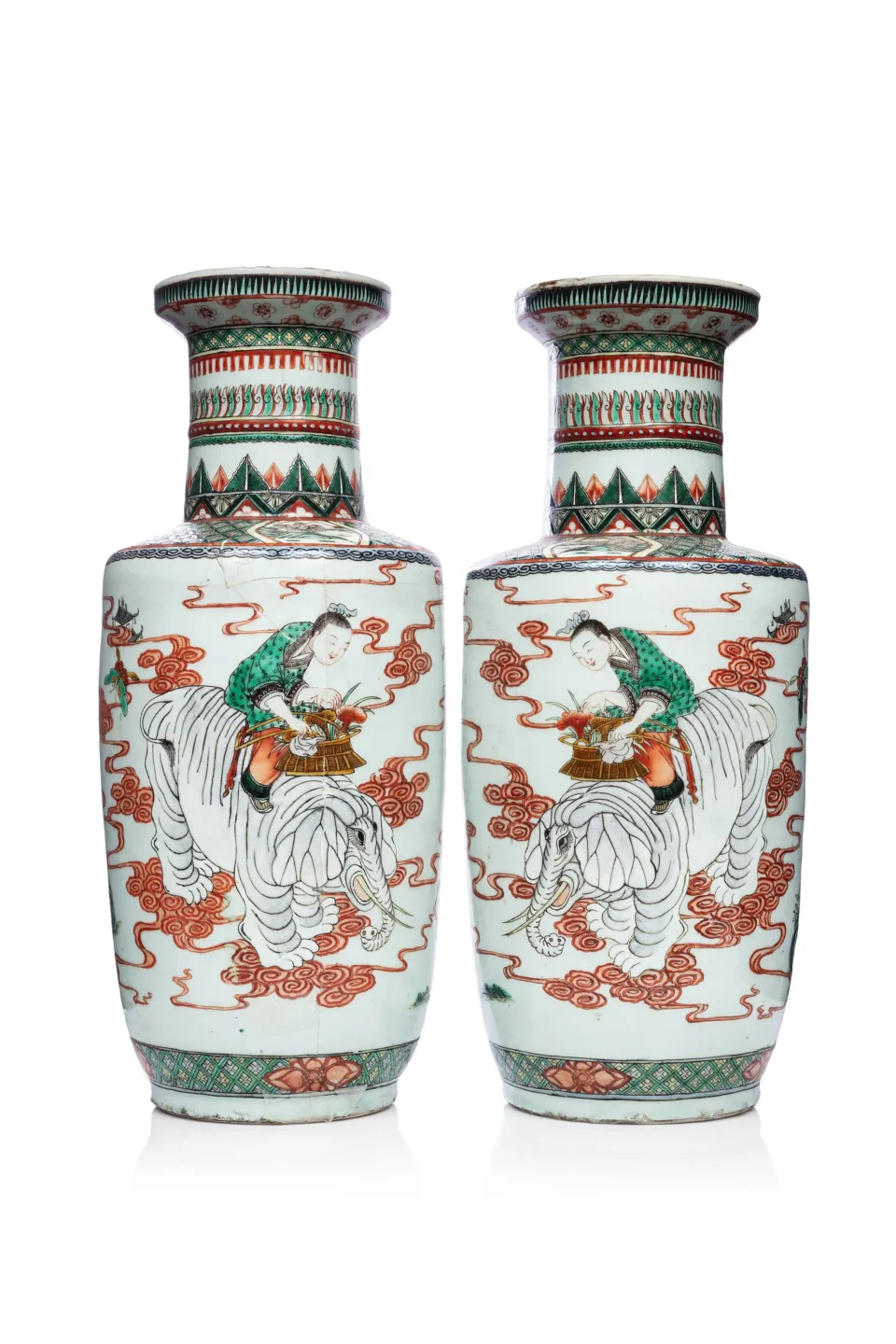 Paire de vases rouleaux en porcelaine - CHINE - XIXe siècle