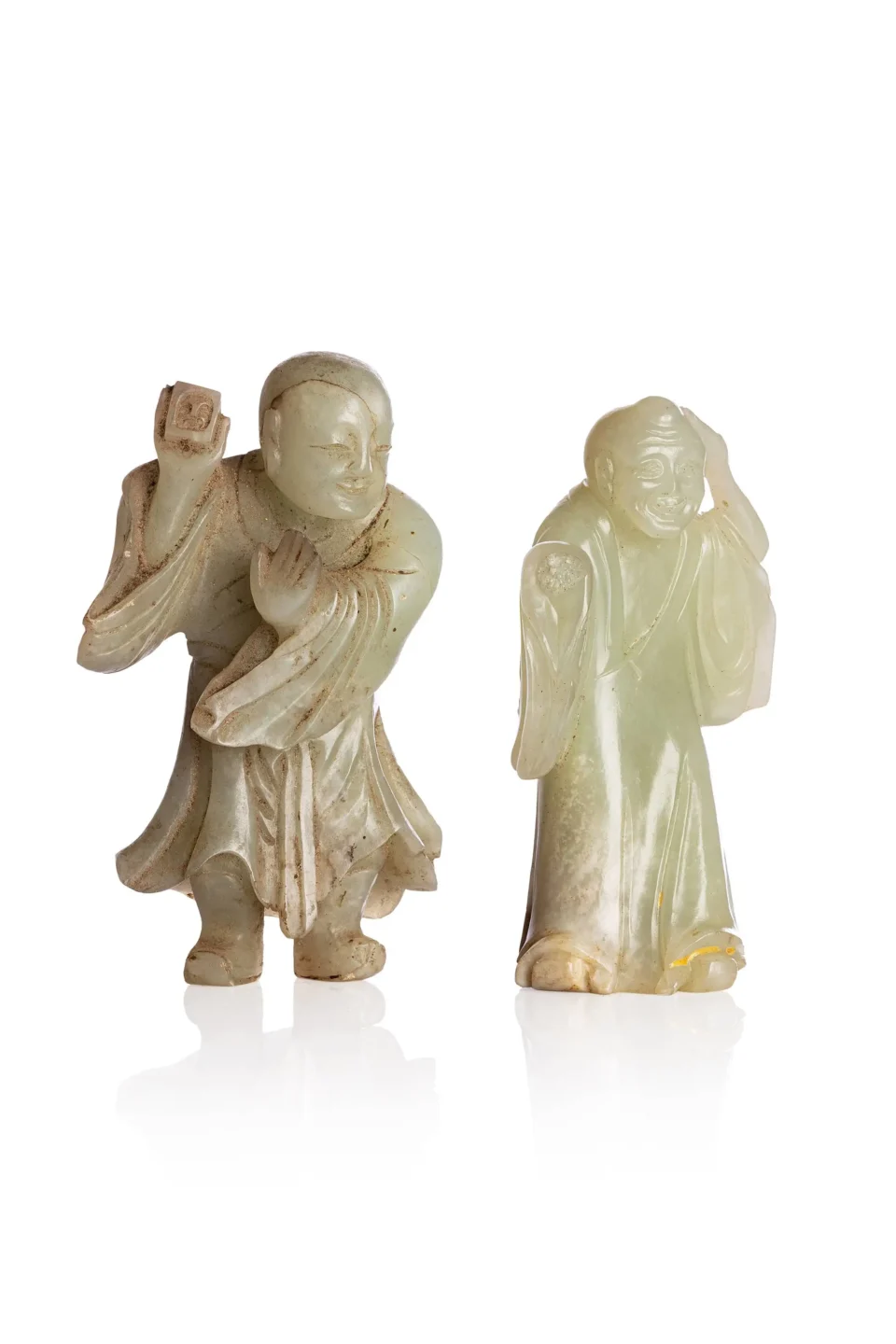 Deux statuettes en jade céladon - CHINE - XVIIIe siècle