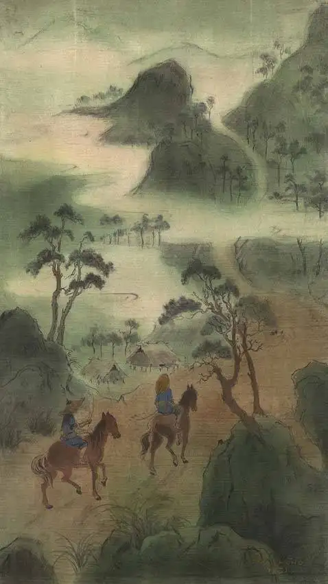 Cavaliers sur une route de montagne, 1951 - VIETNAM - XXe siècle